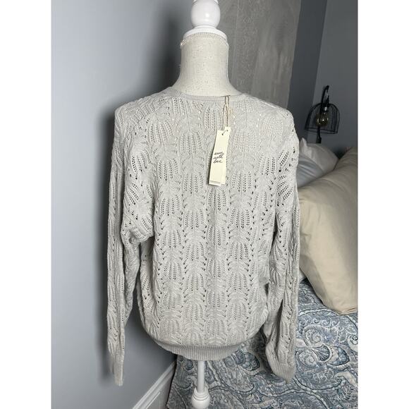 Lovestitch Knit Wrap Sweater L Gray Open Weave Boho Textured Cozy Balletcore - Picture 5 of 8